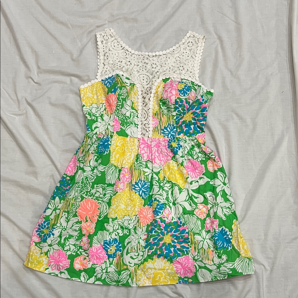 Lilly Pulitzer Brand New Green Floral Dress with Lace